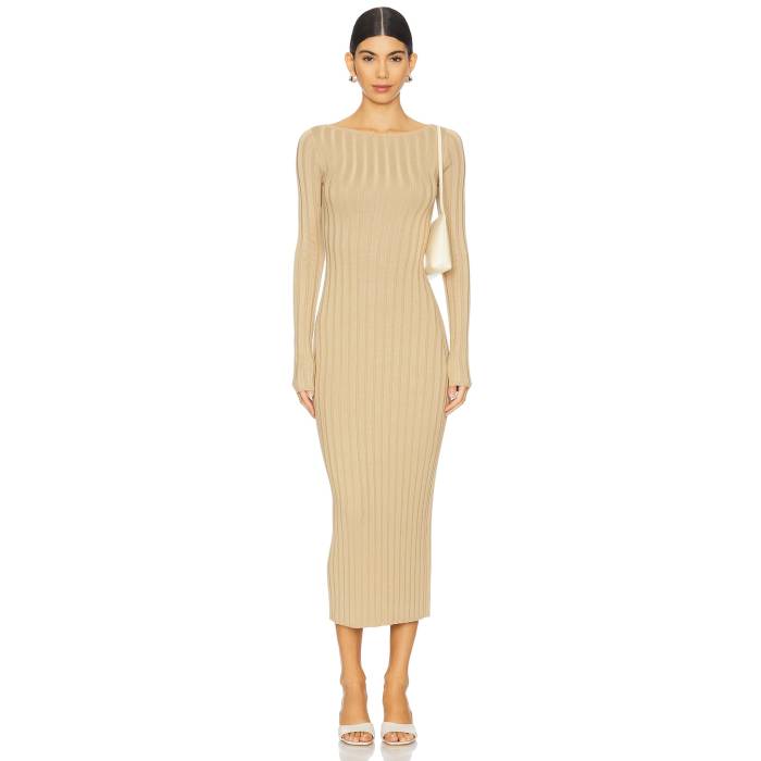 L\u0027academie 【 By Marianna Kayce Midi Knit Dress Women Camel 】 編み物 御召しもの レディース camel 駱駝