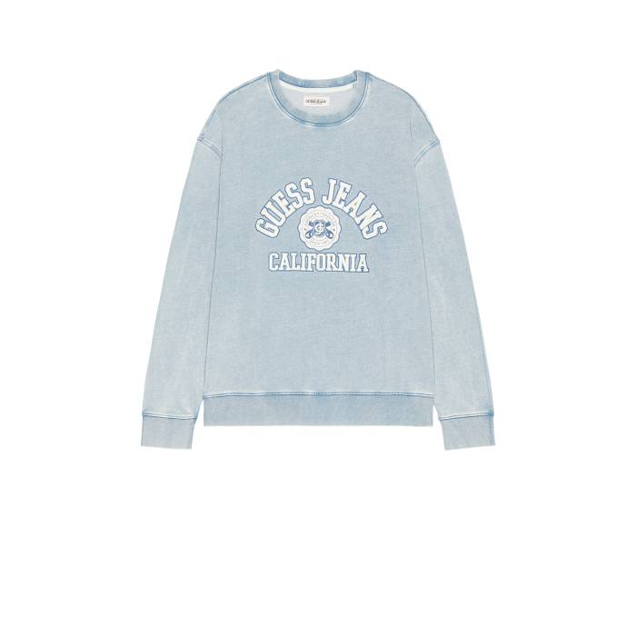 Guess Jeans 【 Crew Neck Sweatshirt Men Indigo Light Wash 】 クルー スウェット トレーナー メンズファッション トップス スウェット トレーナー メンズ 藍色・インディゴ