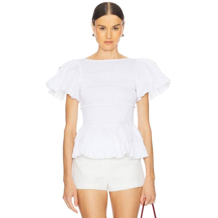 Susan Fang 【 Smocked Peplum Top Women White 】 レディースファッション トップス タンクトップ レディース 白色 ホワイト