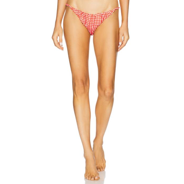 Caroline Constas 【 Stacia Ruched Bikini Bottom Women Red & Ivory Gingham 】 ズボン ボトムス レディースファッション 水着 レディース Red 赤・レッド アイボリー