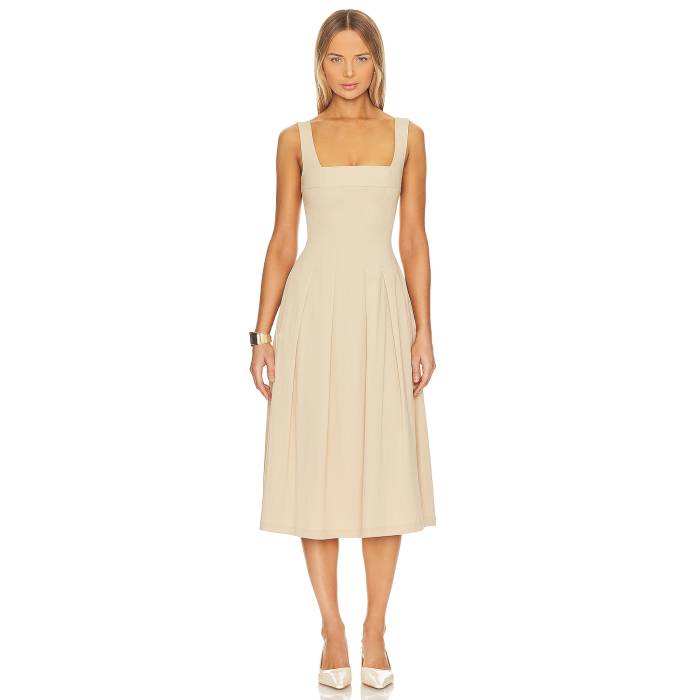 Weworewhat 【 Corset Pleated Midi Dress Women Beige 】 ドレス レディースファッション ドレス レディース ベージュ