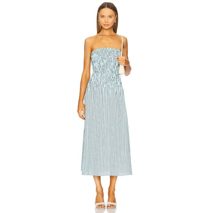Lna 【 Kapaia Strapless Dress Women Teal Navy Stripe 】 ドレス レディース 紺色 ネイビー Stripe ストライプ|スニケス