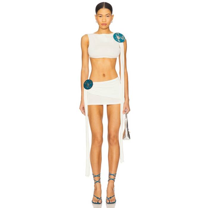 1Xblue 【 Scorpion Knit Mini Top Women White 】 編み物 レディース 白いこと 白いこと