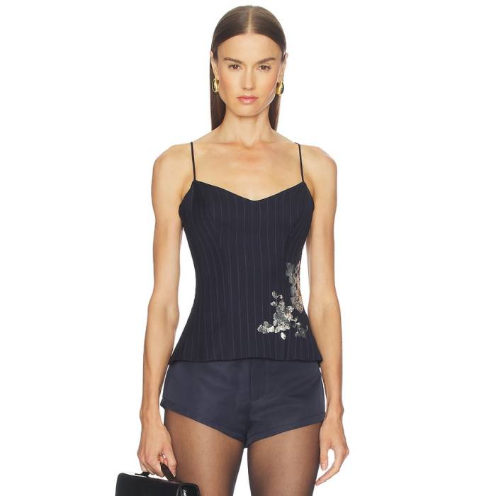 Marques \u0027 Almeida 【 Corset Top Women Navy Pinstripe 】 レディース 紺色 米国海軍
