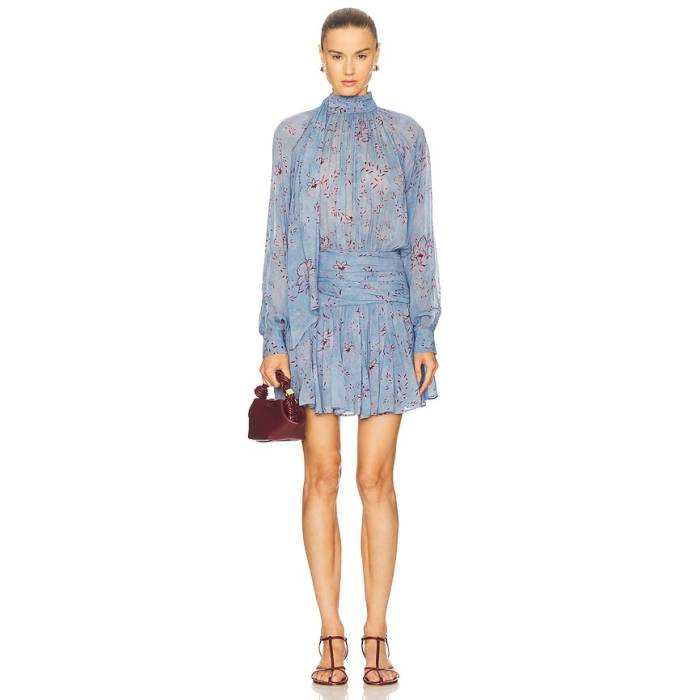 Nicholas 【 Cecile Dress Women Blue Smoke Wisteria Floral 】 御召しもの レディース 青碧 青碧