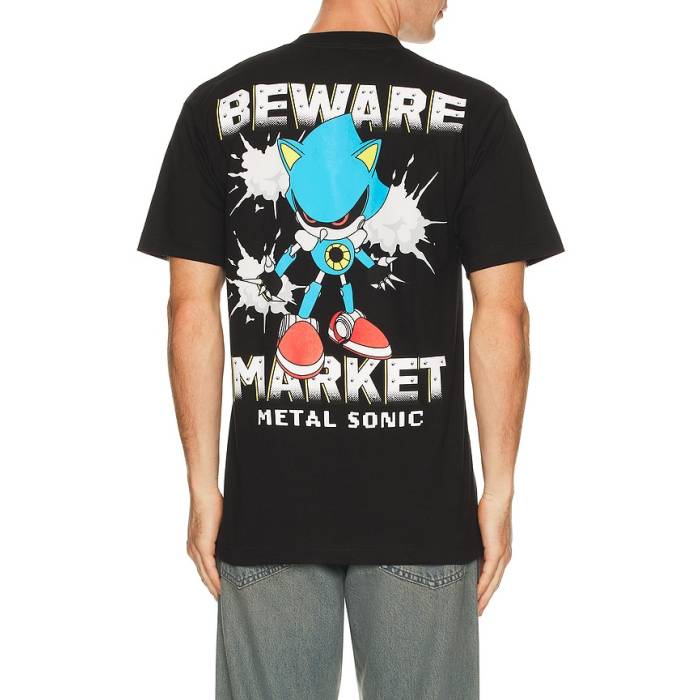 Market 【 X Sonic Metal Sonic T-Shirt Men Black 】 金属元素 ティーシャツ メンズ 黒いこと 黒いこと