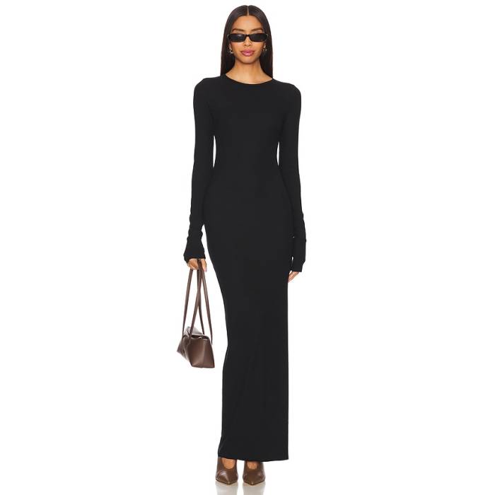 Eterne 【 Long Sleeve Crewneck Maxi Dress Women Black 】 Sleeve 衣袂 御召しもの レディース 黒いこと 黒いこと