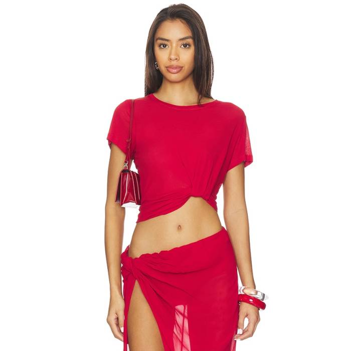 Courtney Zheng 【 Ares Pima Cotton Tuck Tee Women Red 】 プルオーバー レディース Red 赤・赤いこと