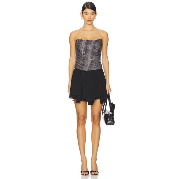 アマンダアプリチャード Amanda Uprichard 【 Airess Dress Women Black \u0026Amp; Silver 】 お召しもの レディース 黒いこと 黒いこと Silver しろがね色・しろがね色