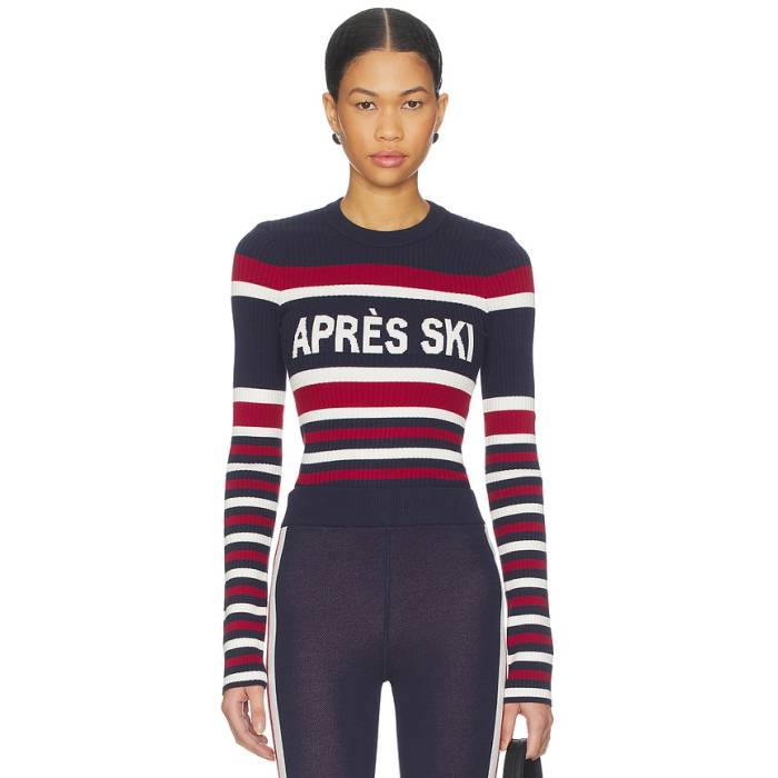 ショウミーユアムームー Show Me Your Mumu 【 Slopes Sweater Women Navy Apres Ski Stripe 】 調教師 レディース 紺色 米国海軍 Stripe 縞模様