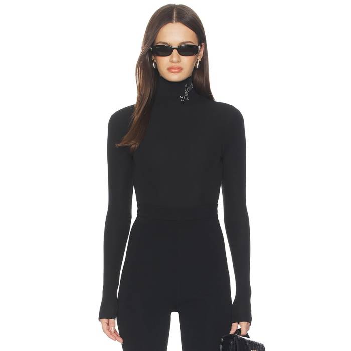 Area 【 Turtleneck Logo Bodysuit Women Black 】 ロゴタイプ 上半身背広 レディース 黒いこと 黒いこと