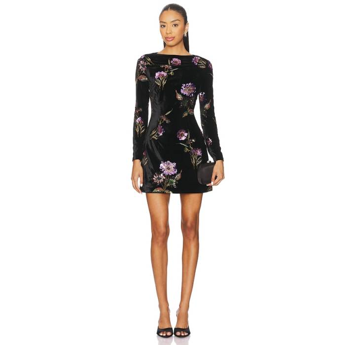 Elliatt 【 Clio Long Sleeve Mini Dress Women Black Multi 】 Sleeve 衣袂 御召しもの レディース 黒いこと 黒いこと