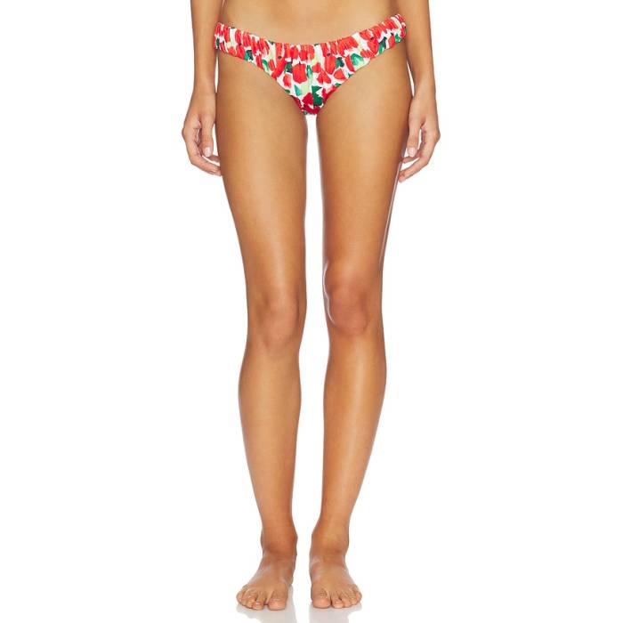 Caroline Constas 【 Dorit Ruched Bikini Bottom Women White \u0026Amp; Red Multi 】 ズボン ボトムス レディース 白いこと 白いこと Red 赤・赤いこと
