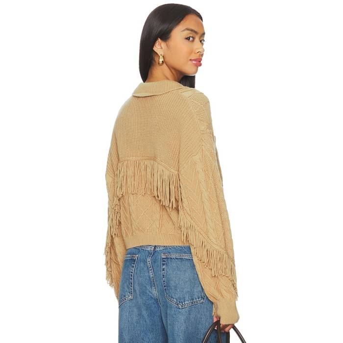 Central Park West 【 Elyse Cabled Fringe Sweater Cardigan Women Camel 】 調教師 ジレー レディース camel 駱駝