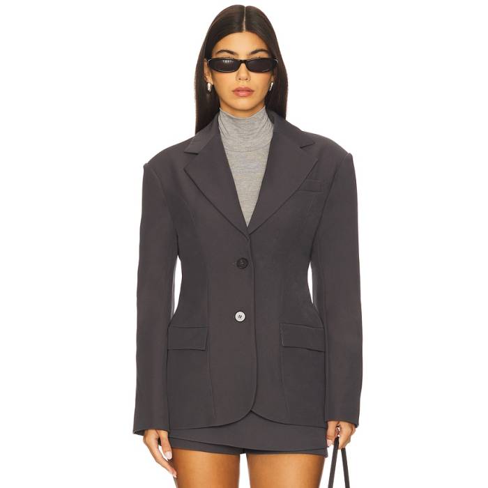 Line \u0026 Dot 【 Ida Hourglass Blazer Women Charcoal Grey 】 ブレイザー レディース チャコール 灰色 グレー