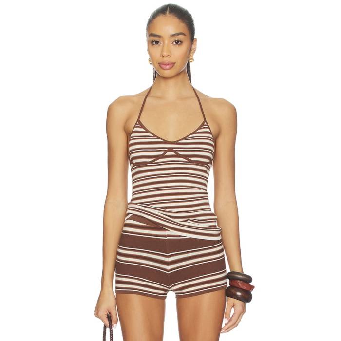 フェイスフルザブランド Faithfull The Brand 【 Citara Halter Top Women Ombre Stripe Macro Carob 】 レディース Stripe 縞模様