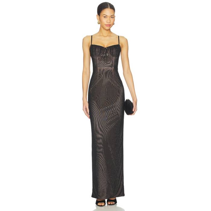 Area 【 Crystal Hotfix Gown Women Black 】 レディース 黒いこと 黒いこと