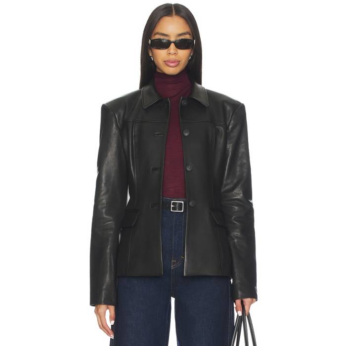 Eaves 【 X Coco Aina Leather Cinched Jacket Women Black 】 なめし革 Jacket 上衣 レディース 黒いこと 黒いこと
