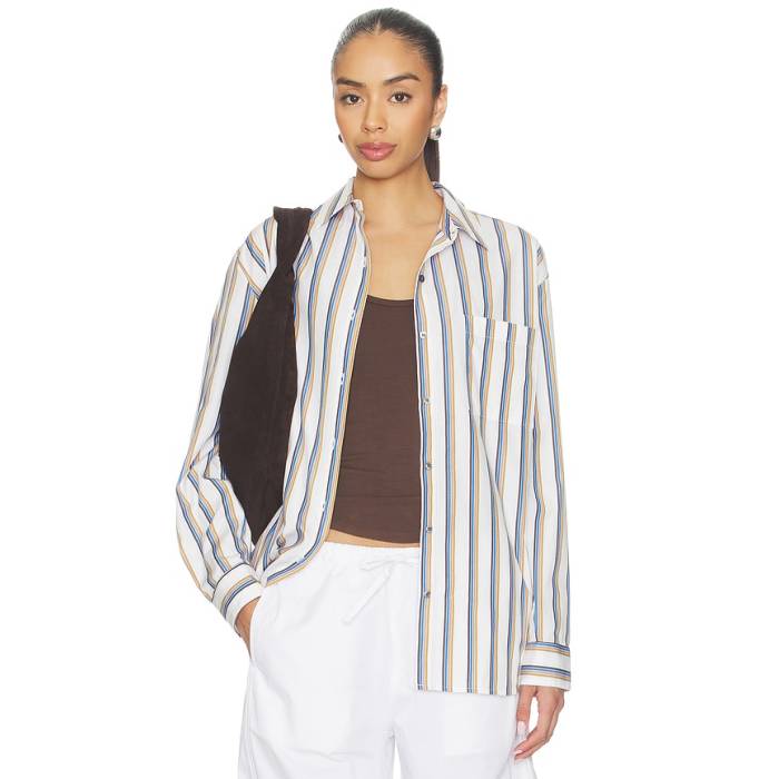 Leset 【 Yoshi Stripe Classic Button Down Women Parch, Choco \u0026Amp; Leset Blue Stripe 】 Stripe 縞模様 古典派音楽 落ち込む レディース 青味 青み Stripe 縞模様