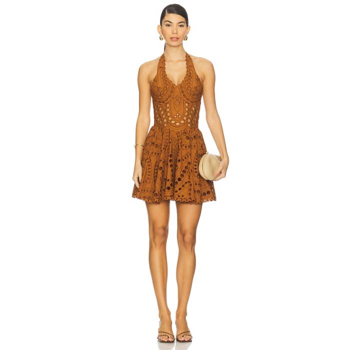 Charo Ruiz Ibiza 【 Sandlight Short Dress Women Brown Sealace 】 御召しもの レディース 赤銅色 赤銅色