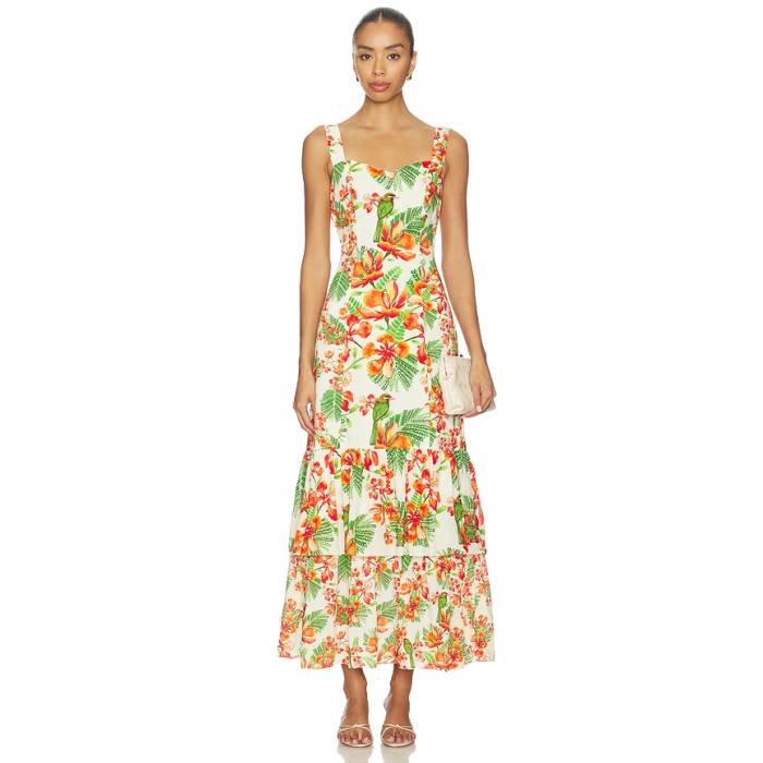 Verandah 【 Garden Tiered Maxi Dress Women Ivory Multi Gulmohar 】 御召しもの レディース 象牙色