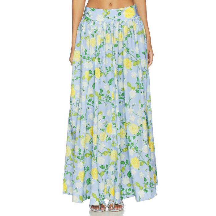 Verandah 【 Paneled Maxi Skirt Women Ice Blue, Yellow Rose \u0026Amp; Mogra 】 レディース yellow 黄味がかった・黄色 Rose さくら色
