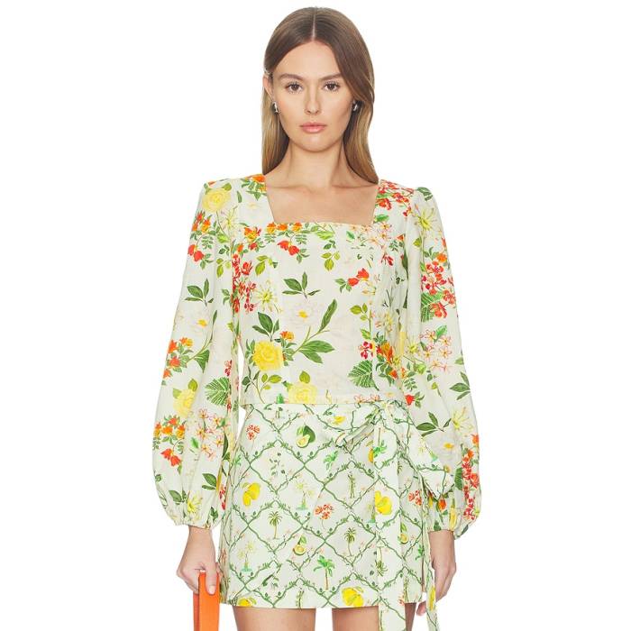 Verandah 【 Square Neck Crop Blouse Women Ivory Mixed Floral 】 Crop クロップ レディース 象牙色