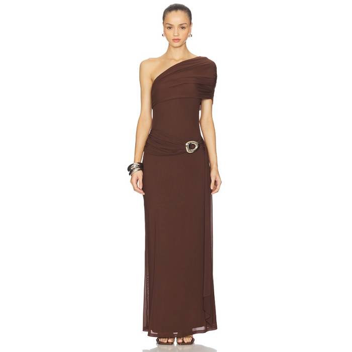 Runaway The Label 【 Kassi Draped One Shoulder Midi Dress Women Bitter Chocolate 】 御召しもの レディース