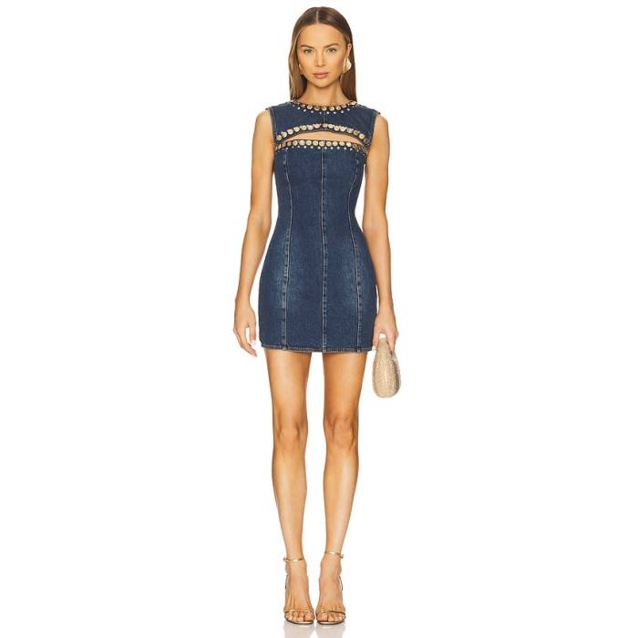 Area 【 Crystal Cut Out Mini Dress Women Dark Blue 】 御召しもの レディース 青碧 青碧
