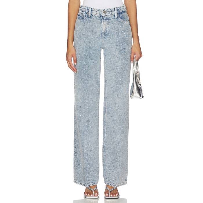 好ましいアメリカン Good American 【 Good Skate Wide Leg Crystal Jeans Women Indigo1070 】 Skate 滑る デニム レディース