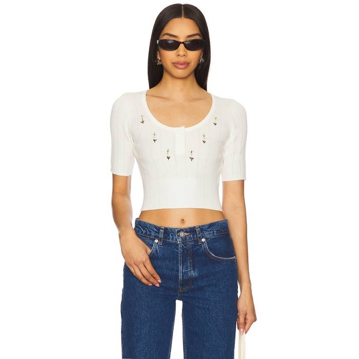 Joostricot 【 Pointelle Crop Top Women White 】 Crop クロップ レディース 白いこと 白いこと
