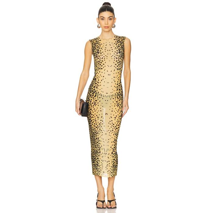 Alex Perry 【 Sleeveless Power Mesh Midi Dress Women Cheetah 】 Sleeveless ノン衣袂 Power 力強さ 御召しもの レディース