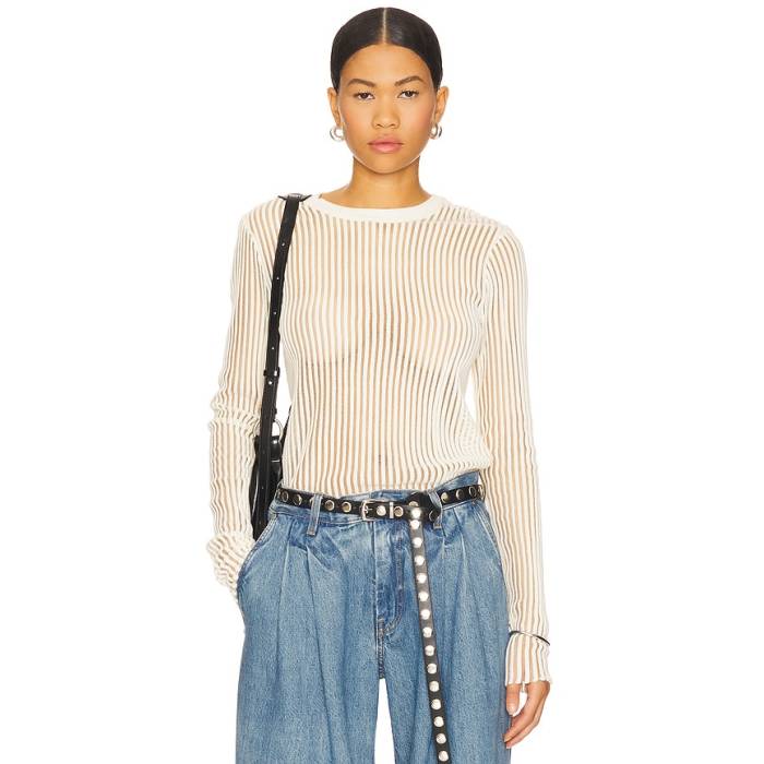 ヘルムートラング Helmut Lang 【 Stripe Crew Top Women Ivory 】 Stripe 縞模様 労働者の一団 レディース 象牙色