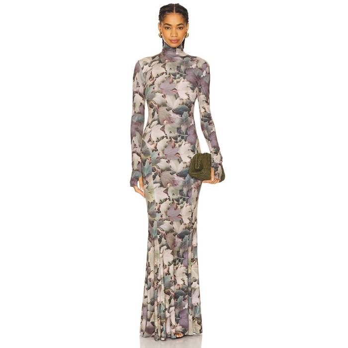 Norma Kamali 【 Long Sleeve Turtleneck Fishtail Gown Women Autumn Leaves 】 Sleeve 捩り レディース 秋季