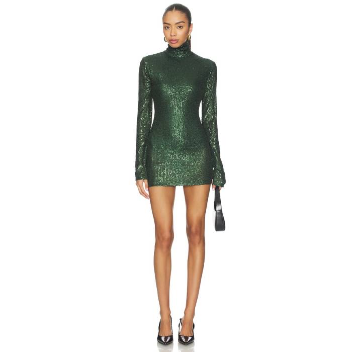 Norma Kamali 【 Long Sleeve Slim Fit Turtleneck Pickleball Dress Women Dark Emerald 】 Sleeve 捩り slim か細い お召しもの レディース