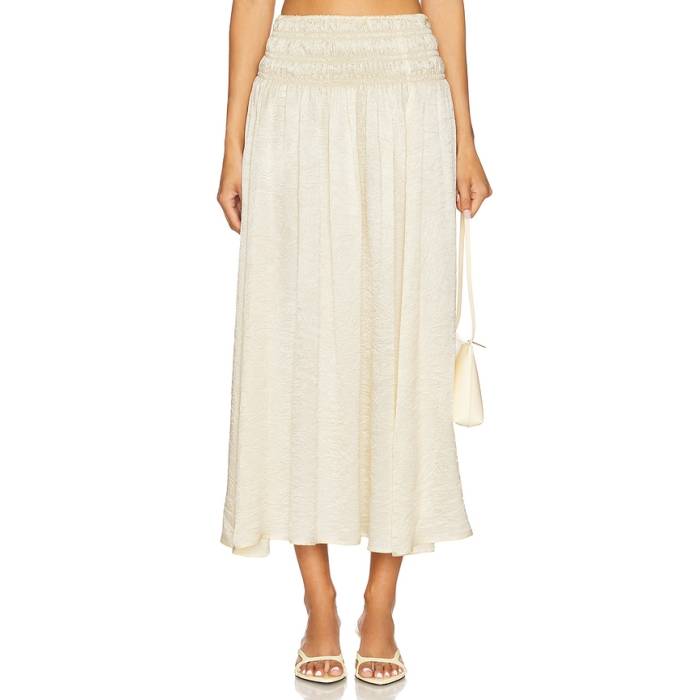 Enza Costa 【 X Revolve Textured Satin Smocked Skirt Women Macadamia 】 サテン レディース｜スニケス