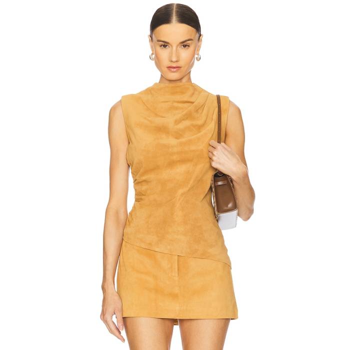 Aexae 【 Leather Suede Ruched Top Women Suede Tan 】 なめし革 スエード・スウェード レディース スエード・スウェード
