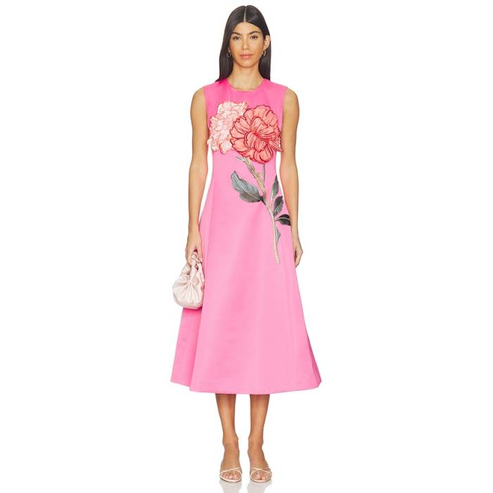 Leo Lin 【 Cleo Applique Sleeveless Midi Dress Women Peony Print In Fuchsia 】 Sleeveless ノン捩り お召しもの レディース