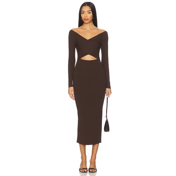 Lapointe 【 Matte Viscose Cross Front Dress Women Dark Brown 】 御召しもの レディース 赤銅色 赤銅色