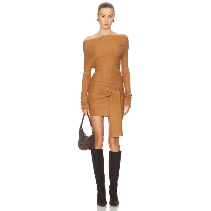 Camila Coelho 【 Leonie Off The Shoulder Dress Women Camel 】 御召しもの レディース camel 駱駝