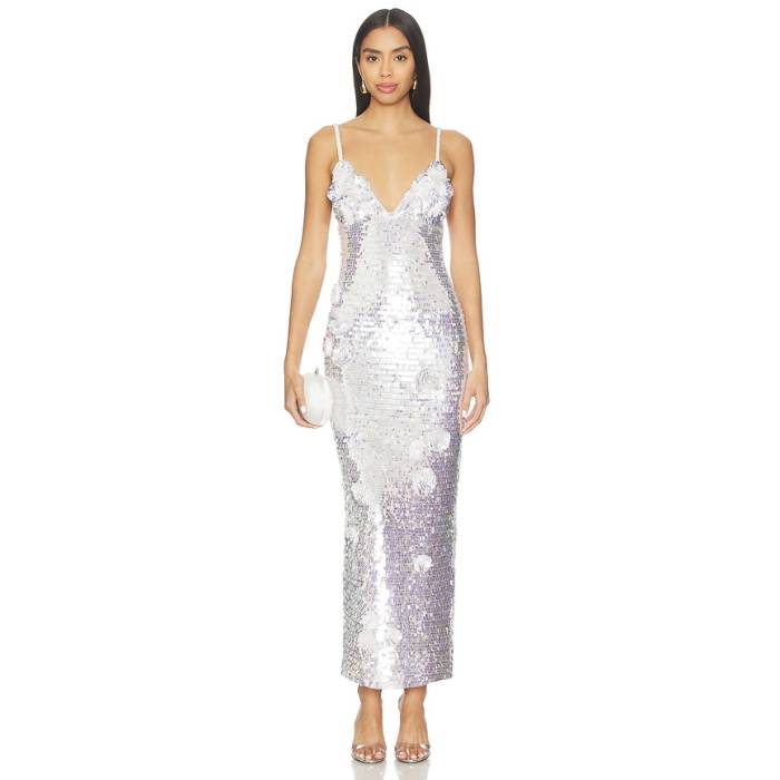 Retrofete 【 Ines Embroidered Dress Women Silver 】 御召しもの レディース Silver しろがね色・しろがね色