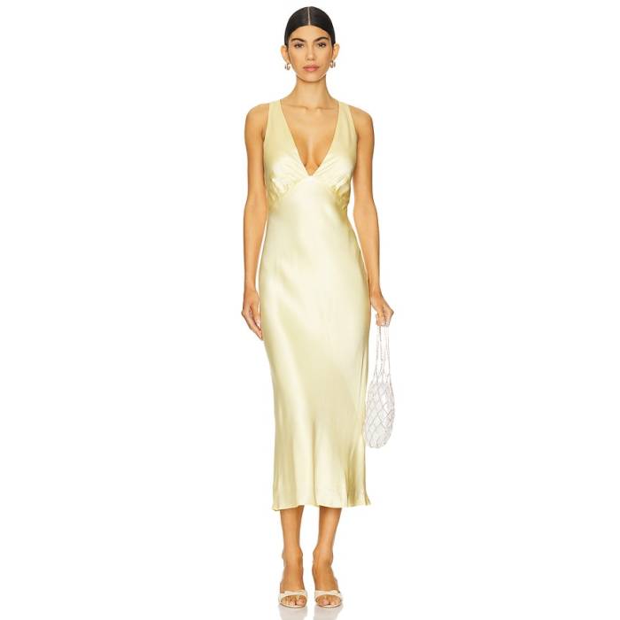 Shona Joy 【 La Lune Plunged Cross Back Midi Dress Women Lemon 】 天使の都市 お召しもの レディース