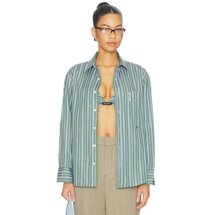 Hommegirls 【 Classic Shirt Women Green Porto Stripe 】 古典派音楽 レディース green 緑・緑であること Stripe 縞模様