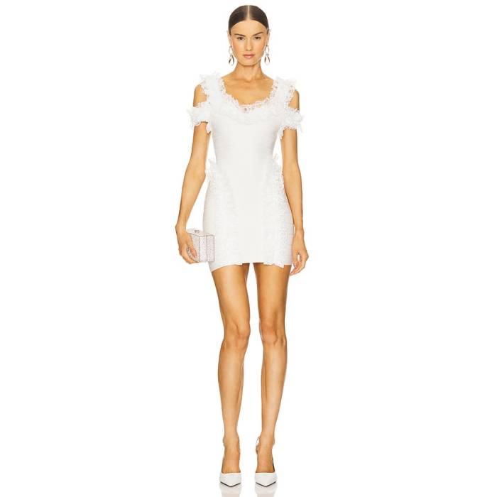 Self-Portrait 【 X Christopher Kane Knit Ruffle Mini Dress Women White 】 編み物 御召しもの レディース 白いこと 白いこと