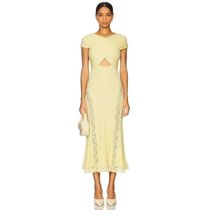 Self-Portrait 【 Knit Lace Insert Midi Dress Women Yellow 】 編み物 御召しもの レディース yellow 黄味がかった・黄色