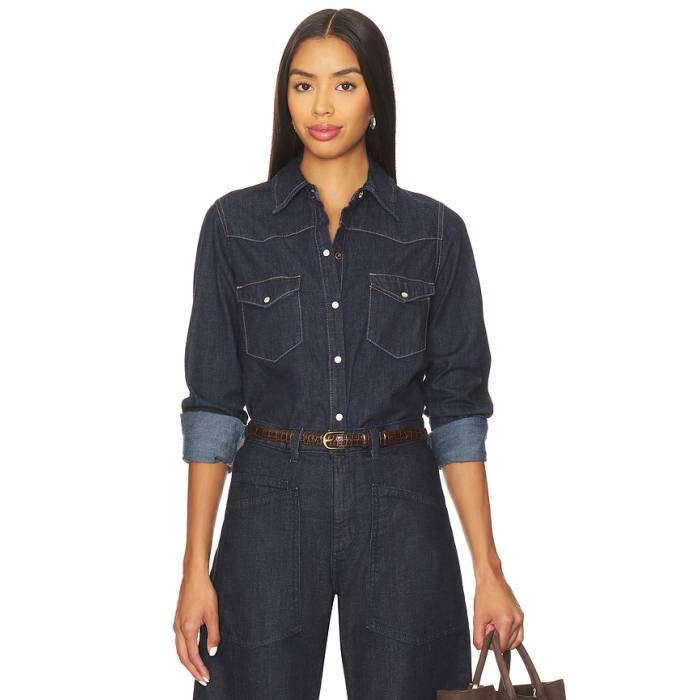 ニリ 置き目タン Nili Lotan 【 Travis Shirt Women Indigo Rinse 】 レディース 藍色・インディゴ