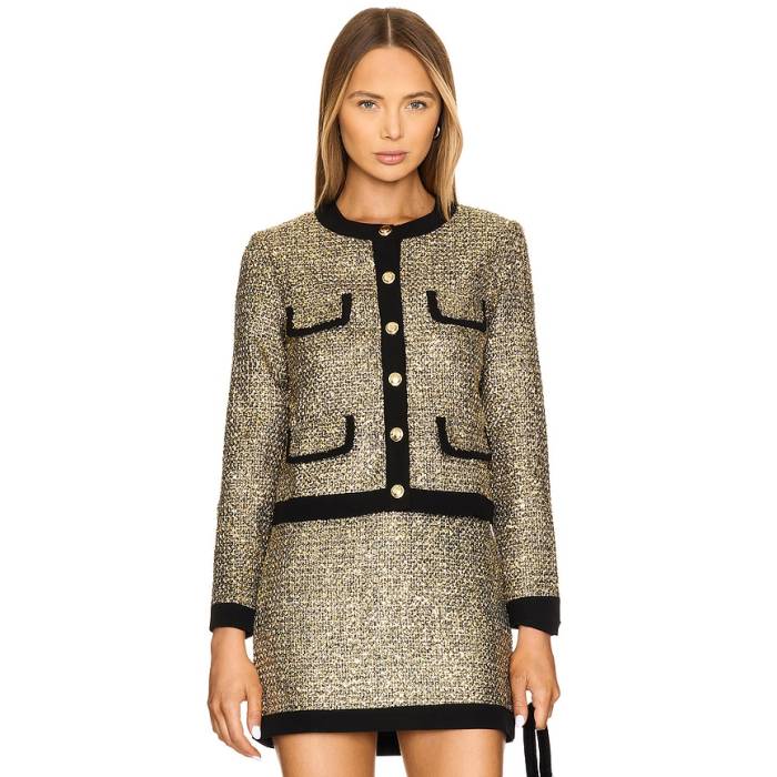 アマンダアプリチャード Amanda Uprichard 【 Paxton Jacket Women Gold \u0026Amp; Black 】 Jacket 上衣 レディース ゴールド 黒いこと 黒いこと コート・ジャケット-レディースファッション