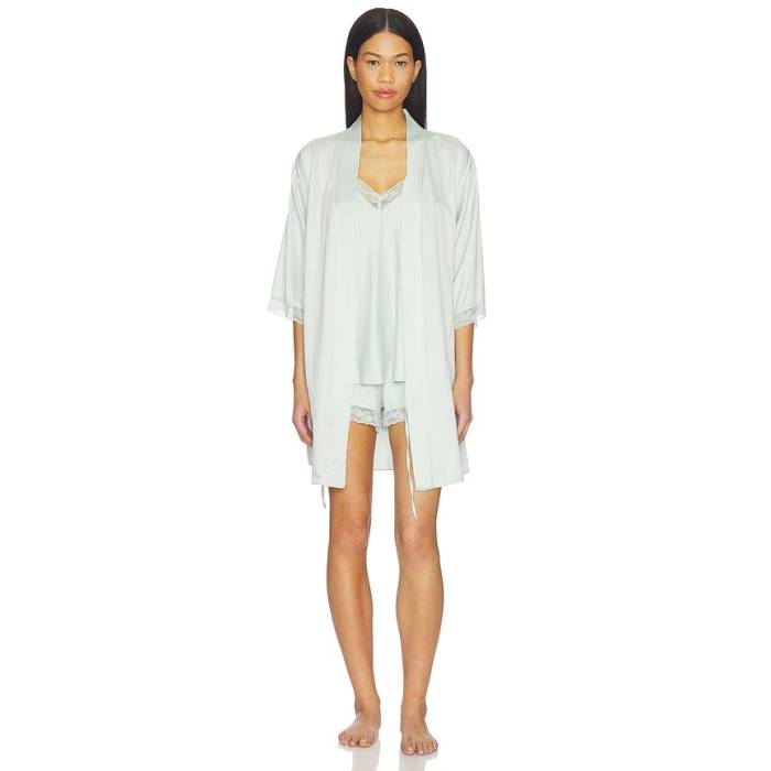 Flora Nikrooz 【 Sonia Travel Set Solid Wrap And Cami Set With Lace Women Celadon 】 益荒男 wrap さあ美 レディース