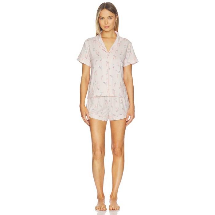 Flora Nikrooz 【 Printed Knit Notch And Short Set Women Champagne Pink 】 編み物 レディース pink サクラ色