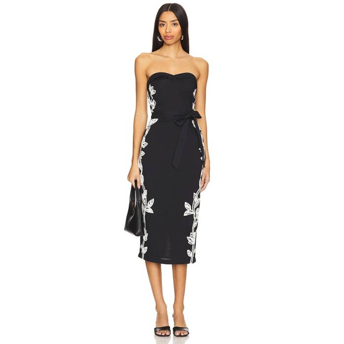 Hemant And Nandita 【 Midi Dress With Tie Up Belt Women Black \u0026Amp; White 】 お召しもの タイ 胴締め レディース 黒いこと 黒いこと 白いこと 白いこと